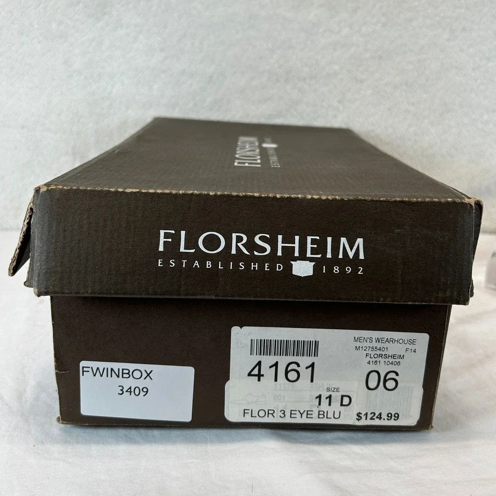 Florsheim Flor 3 Eye Blu Mens Black Leather Square Toe Dress Shoes 11 D 4161-06